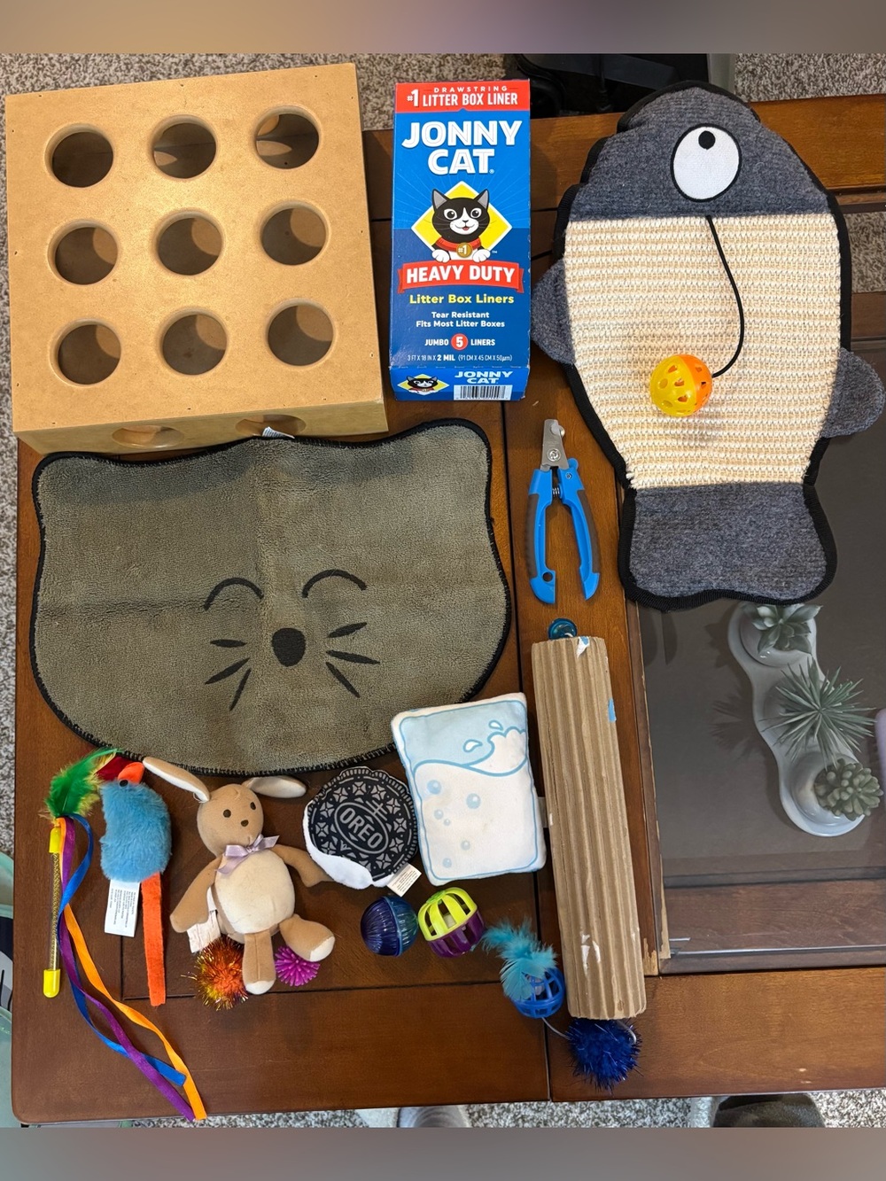 14 Piece Cat Bundle- Hanging & Interactive Toys, Litter Liners, Clippers, Mat